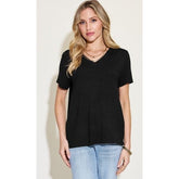 Basic Bae Full Size V-Neck High-Low T-Shirt